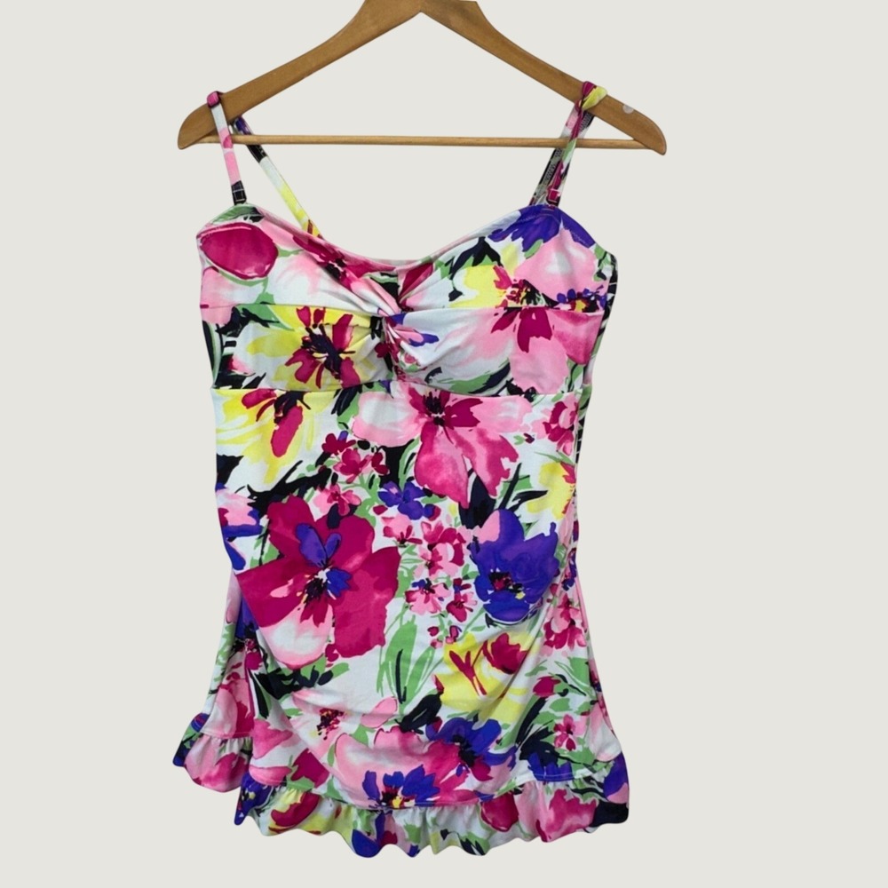 Croft & Barrow Tankini Top 16 Multi Floral Ruffle Modest Tropical Beachwear